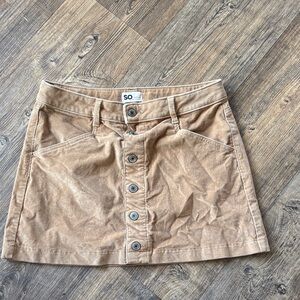 SO Button-Front A-Line Mini Skirt in Tan